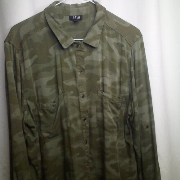 A. N. A. Button Up Shirt XL Blouse Long Sleeve Camo Green - Picture 7 of 14